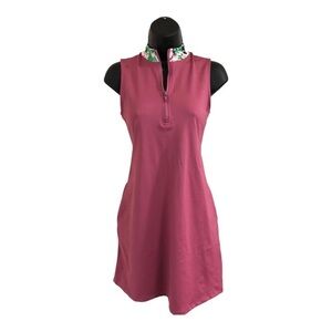 New Tommy Bahama pink floral collar gold tank sleeveless dress pockets small